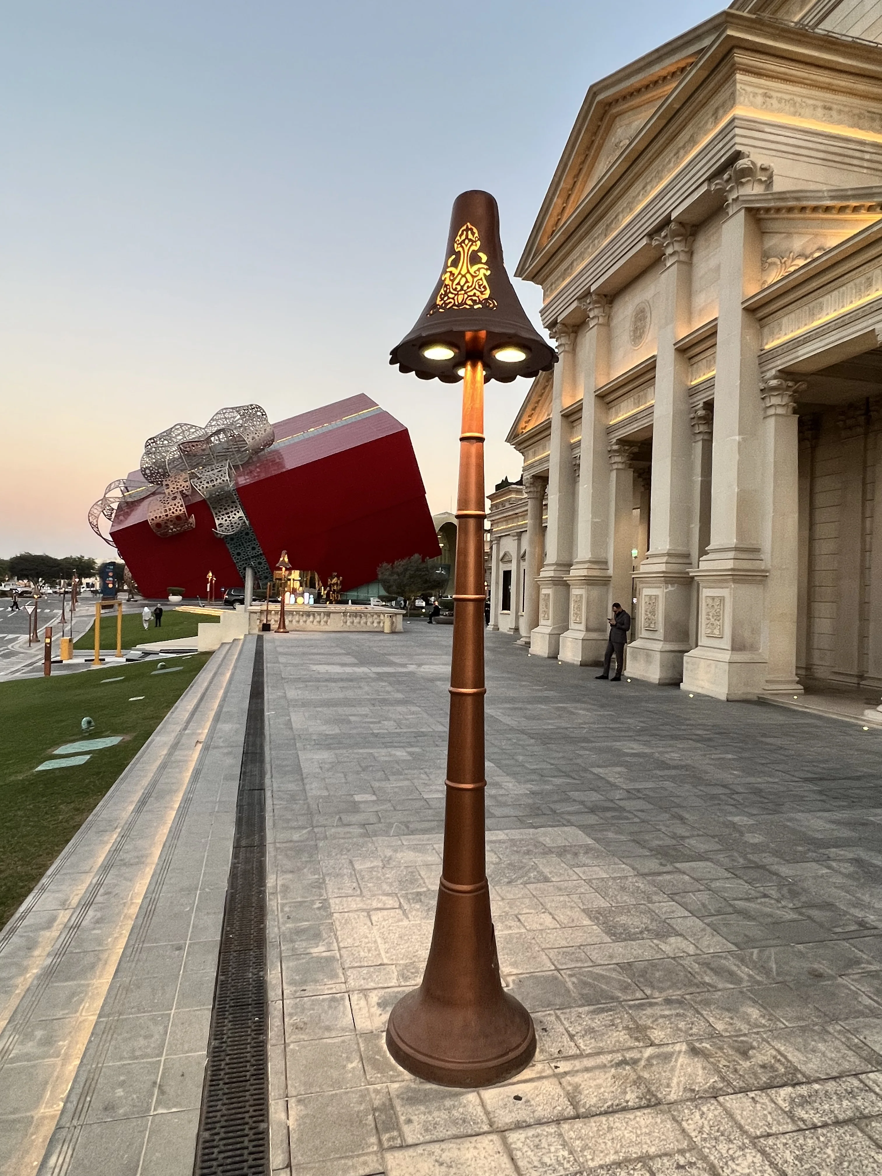 Giant red and white gift box sculpture outside the Children's Mall at 21 High Street, Katara
